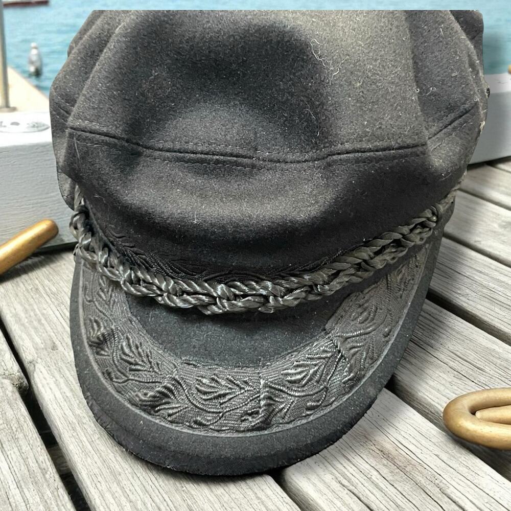 Nautilus Caps Greek Fisherman Wool Captains Hat Piraeus Greece Sz 7 1/4 Black